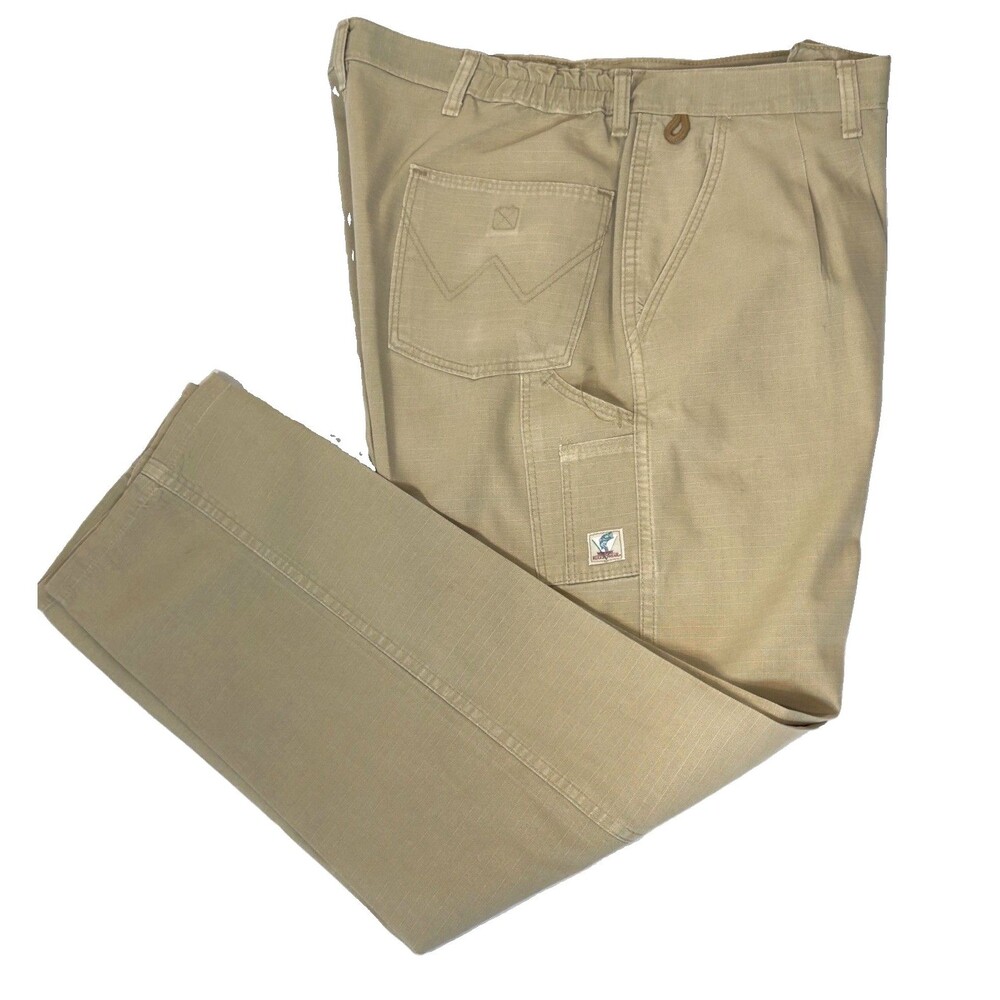 Vintage Wrangler Rugged Wear Angler Fishing Pants Khaki 36x34 Cotton Made in USA